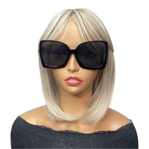 64mm Black Oversized Rectangular Cateye Sunglasses